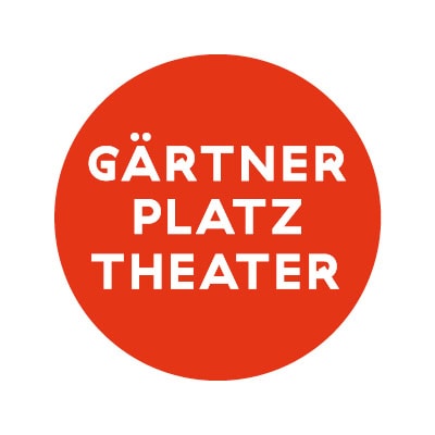 Ein roter Kreis mit der Aufschrift Gärtner Platz Theater in fetten, weißen Großbuchstaben in der Mitte.