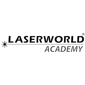 Logo mit der Aufschrift Laserworld Academy. Das Wort Laserworld steht über einer horizontalen Linie, mit einem Starburst-Symbol auf der linken Seite. Academy befindet sich unterhalb der Linie.