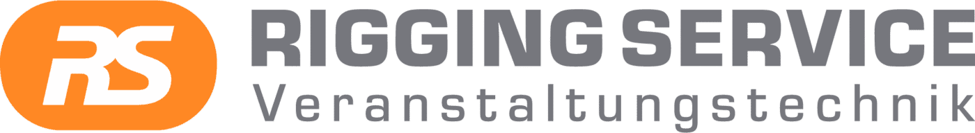 RS_Logo-Web_v2-2 Logo mit weißen Buchstaben RS auf einem orangefarbenen Quadrat neben der Aufschrift RIGGING SERVICE Veranstaltungstechnik in grauer Schrift auf weißem Hintergrund.