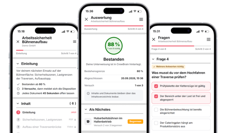 CrewBrain bringt Schulungen mit Lernkontrolle in die Personalplanung iphones training small 768x445