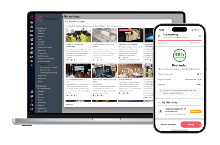 CrewBrain bringt Schulungen mit Lernkontrolle in die Personalplanung laptop iphone schulung small 768x507